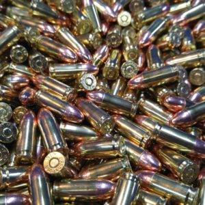 A loose pile of 9mm Subsonic 147 grain RN Remanufactured Bulk Pistol Ammo. Made in the USA by Ammo by Pistol Pete
